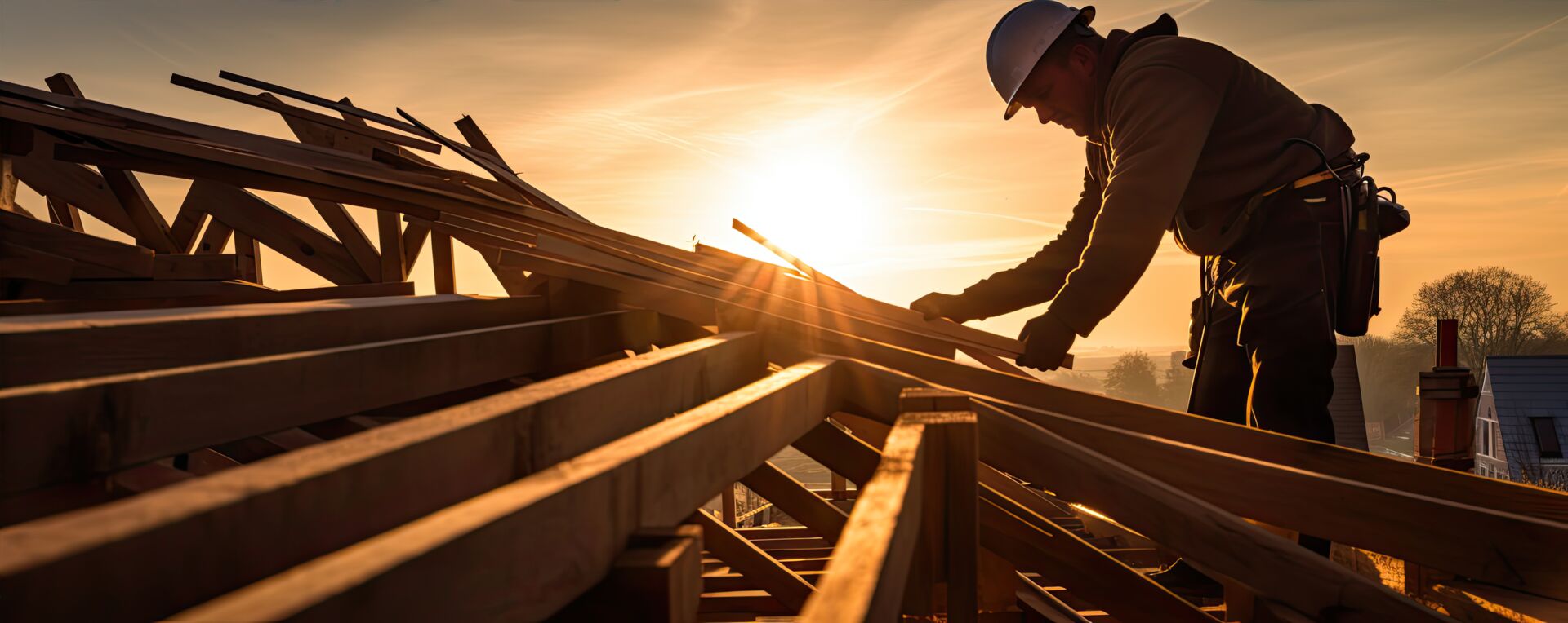 Dachdecker arbeitet beim Sonnenaufgang - Meisterbetrieb der Dachdeckerei & Klempnerei in Ostsachsen